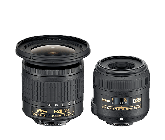 Nikon DX landscape/macro kit 10-20mm, 40mm micro.